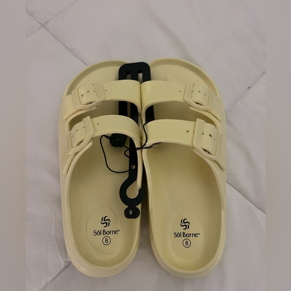 Women's Sol Borne Light Yellow Foam Double Strap Sandals New Size 8